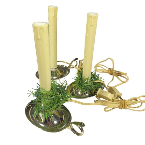 VTG Williamsburg Colonial Electric Window Candle Set Of 3 Handled Holder - Picture 1 of 7